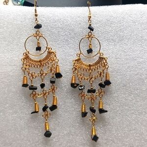 Black Onyx large chandelier earrings